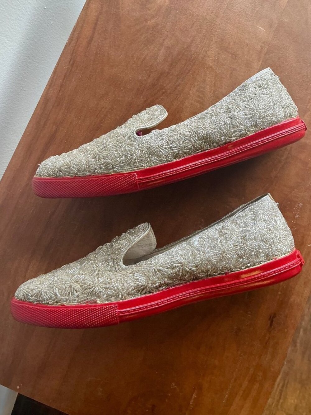 alice + oliva Silver Beaded + Studded Red Bottom Loafers - Picture 10 of 12